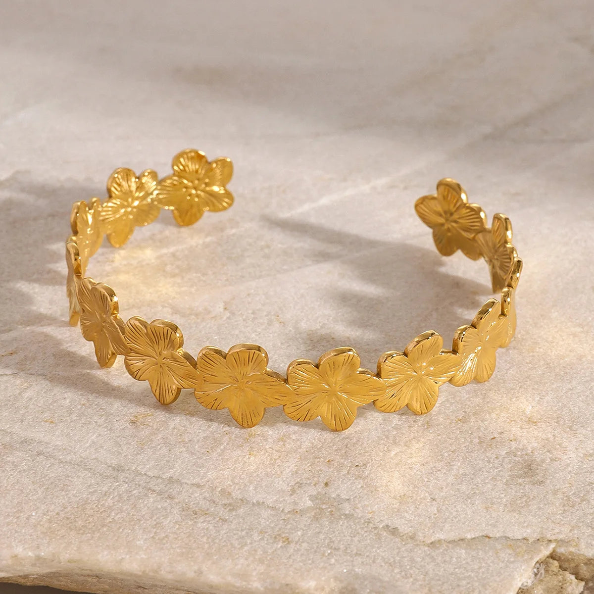 S&S 18K PVD Gold Flower Cuff Bracelet & Ring Set | Stainless Steel