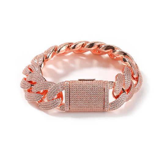 20mm Rose Gold Plated Cuban Link Bracelet Iced Out 5A CZ Brass Box Clasp Heavy Thick Hip Hop Rap Jewelry for Men