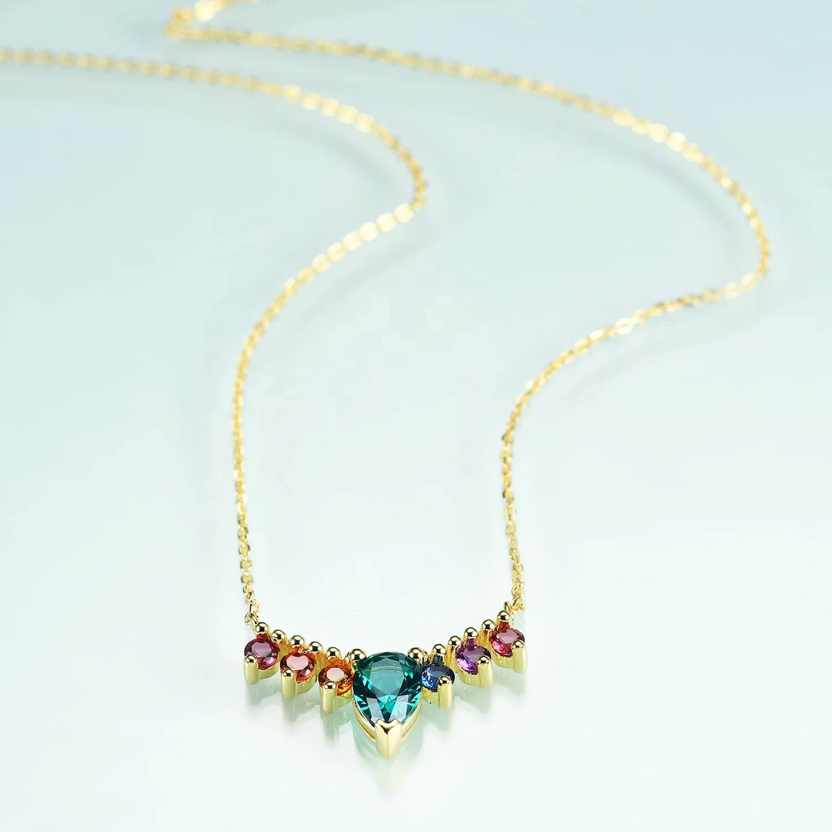 ArtistA OL1039N Abiding Fashion 925 Sterling Silver Rose Gold Plated White Cz Pear Cut Rainbow Moonstone Colored Nano Gemstone Necklace