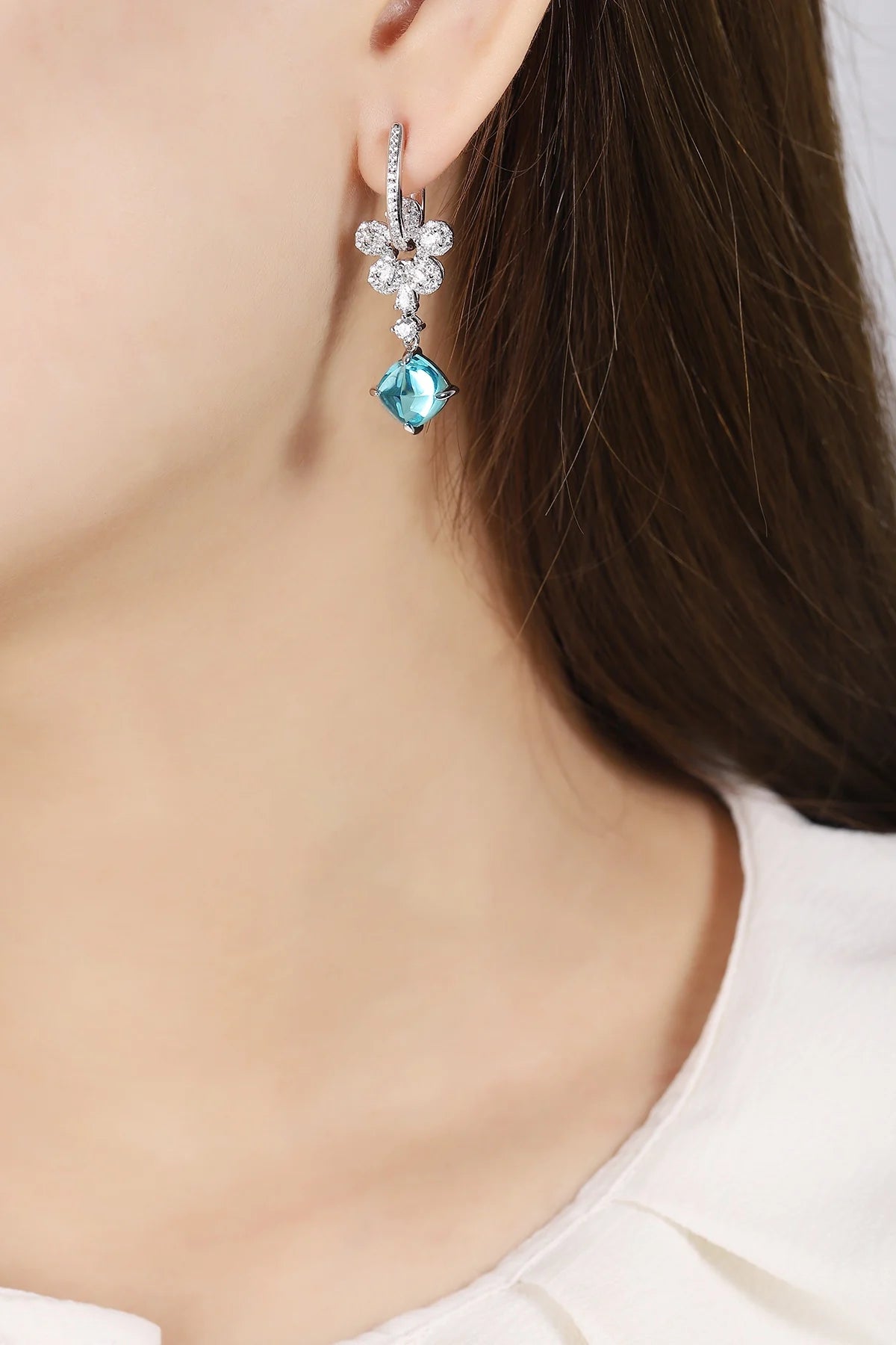 Gemfiori Anster High Quality S925 Lab Grown Paraiba Earring Stud Dainty Gemstone Stud Earrings for Women Daily Wear Gift