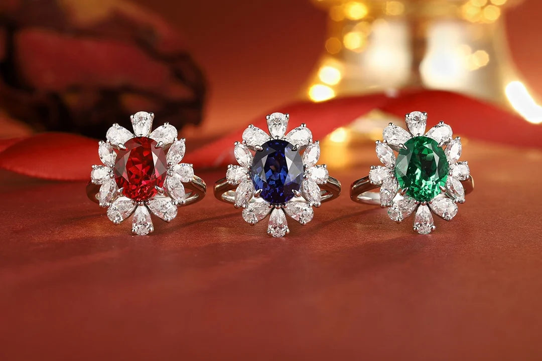 Gemfiori Jewelry Trendy High Quality S925 Silver Cultivated Sapphire Ring Unisex Engagement Ring for Wedding Party or Gift
