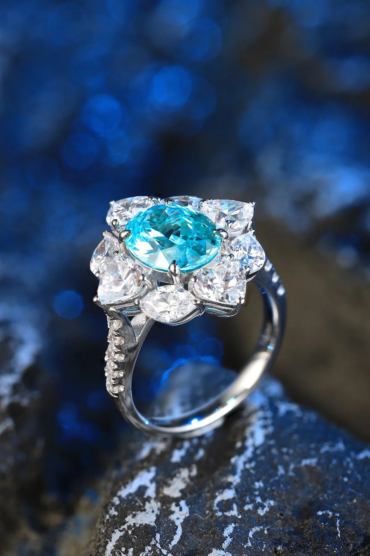 Gemfiori Jewelry Trendy High Quality S925 Silver Cultivated Paraiba Ring Unisex Engagement Ring for Wedding Party or Gift