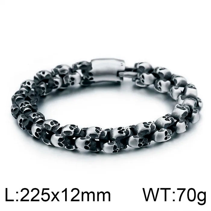 Kalen Punk Skull Gothic Jewelry Stainless Steel Bracelet Gold Plated Shiny Matte Skull Beaded Thick Bracelet for Men