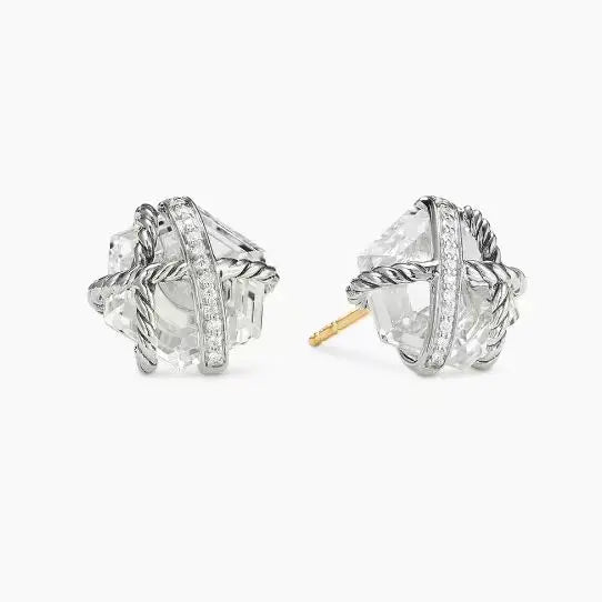 DY High-Quality Silver-Plated Hexagonal Diamond Stud Earrings. Gold-Plated Colored Gemstone Stud Earrings. Wholesale Jewelry.