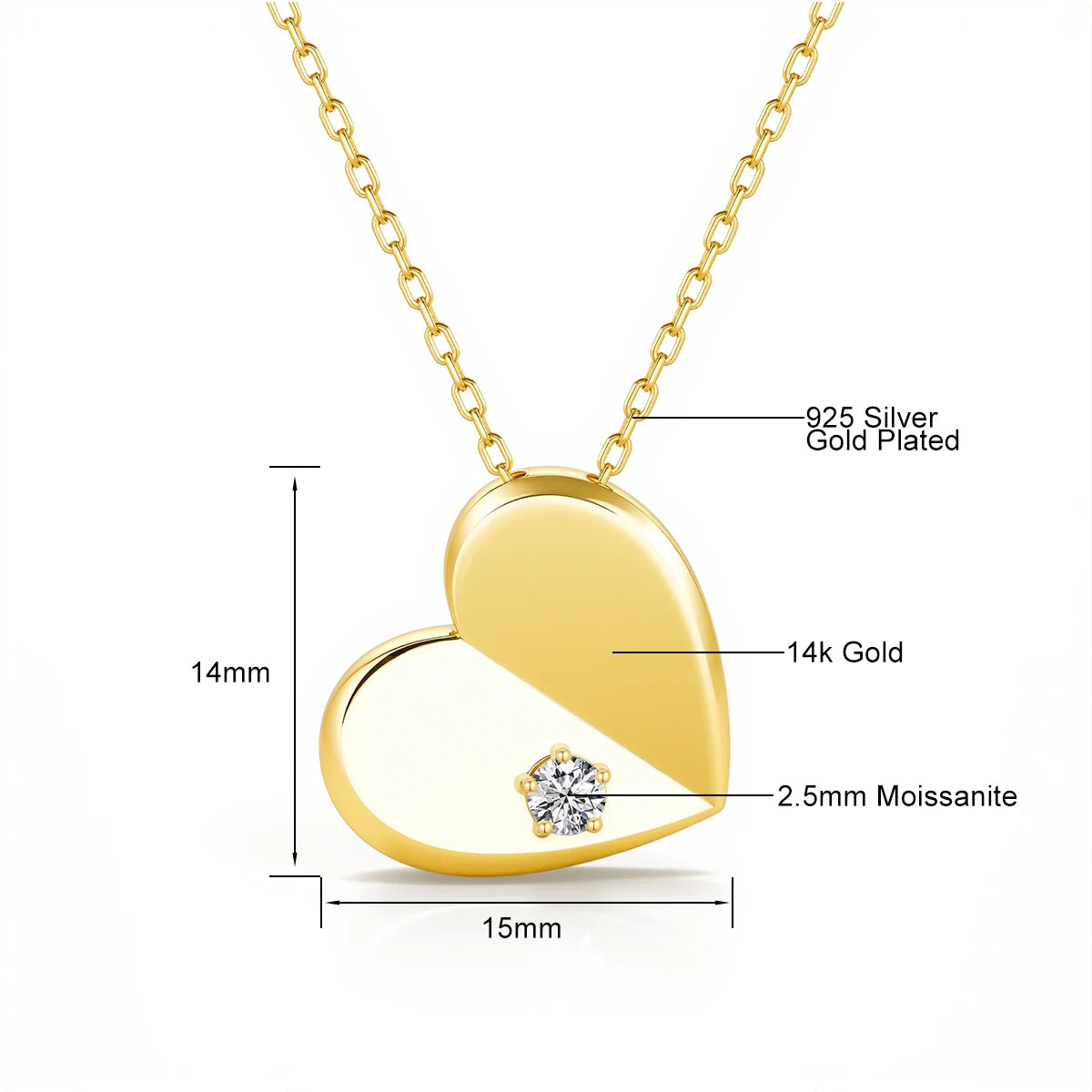 Gioiellieri Professional Customization Jewelry Manufacturers Heart Cut 1-3CT Moissanite Necklaces for Women 14K Hollow Yellow Gold Pendant