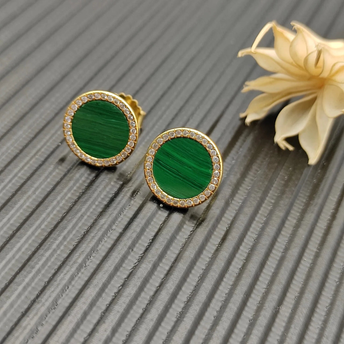 FASHIONISTA DY High-Quality Gold-Plated 14mm Round Gold Earrings with Diamonds. Gold-Plated Earrings. Jewelry .