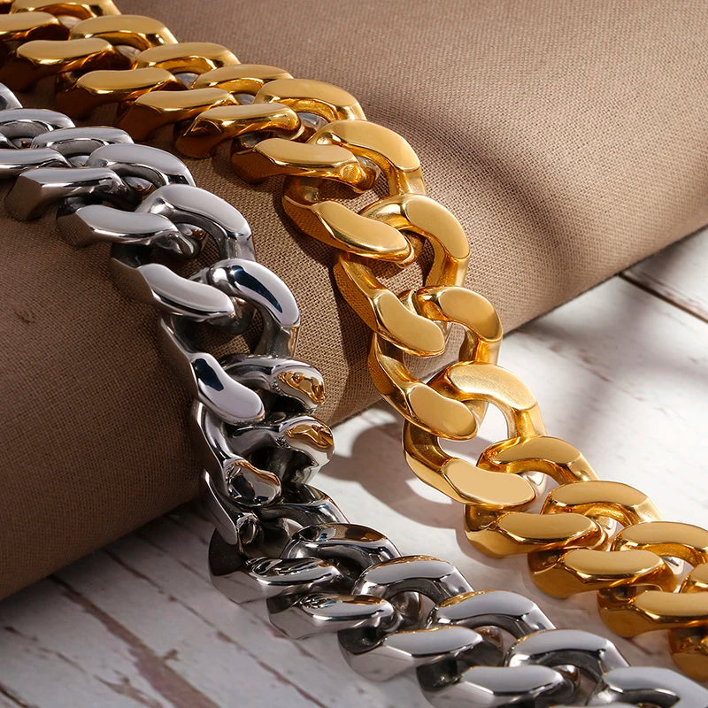 KALEN Stainless Steel Silver Chunky Cuban Chain Bracelet Vintage for Men
