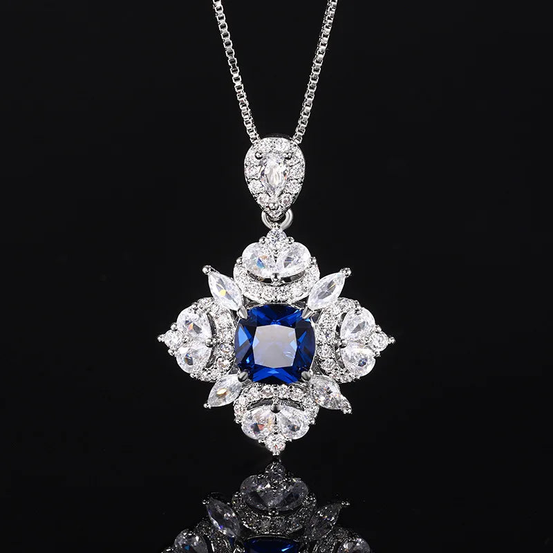 Gemfiori European and American Zircon Necklace Earrings Retro Red Zircon Pendant Light Luxury Ring Accessory Set
