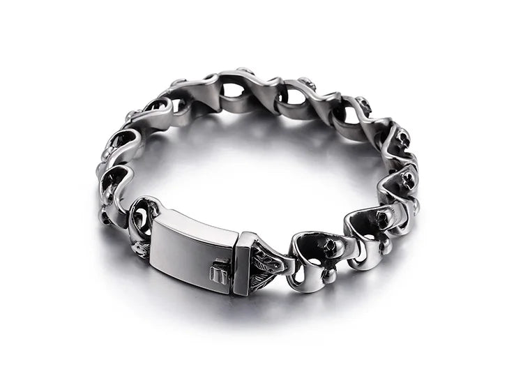 KALEN Spring Clasp Punk Skull Stainless Steel Bracelet Mens