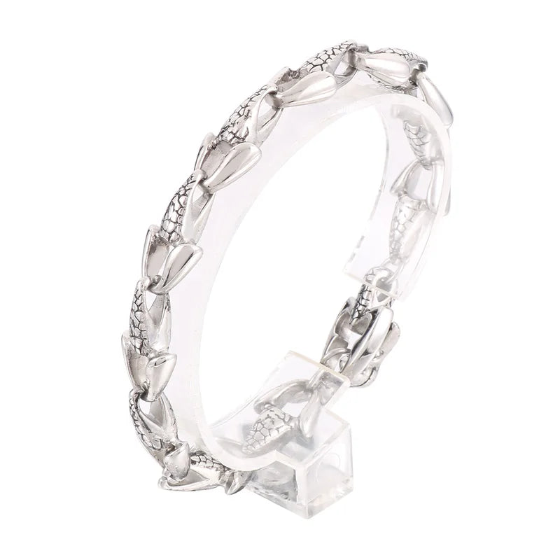 KALEN 200/210mm Men Punk Stainless Steel Skull/Fish Fin Links Bracelet