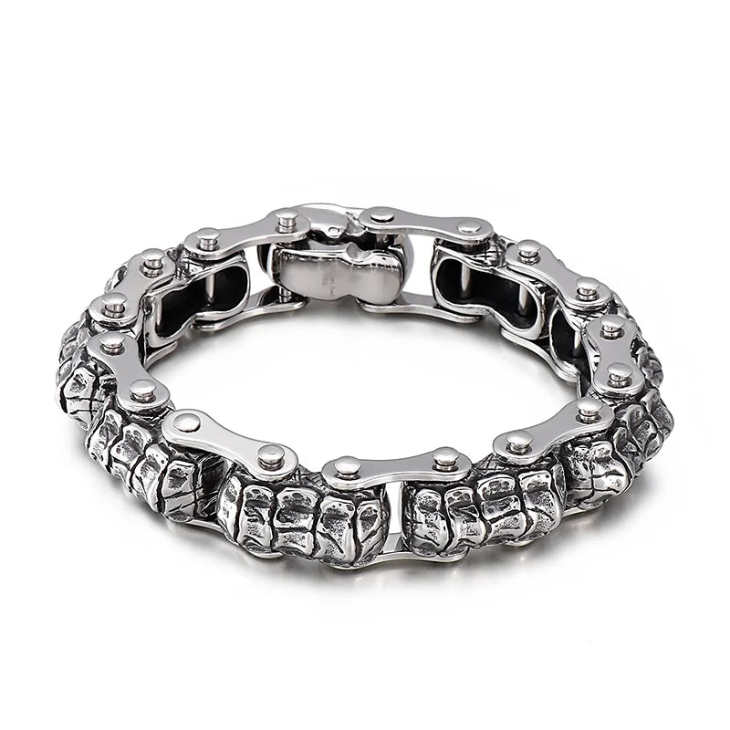 KALEN Skeleton Punk Stainless Steel Fashion Bracelets Bangles Skull Links Bracelet for Men