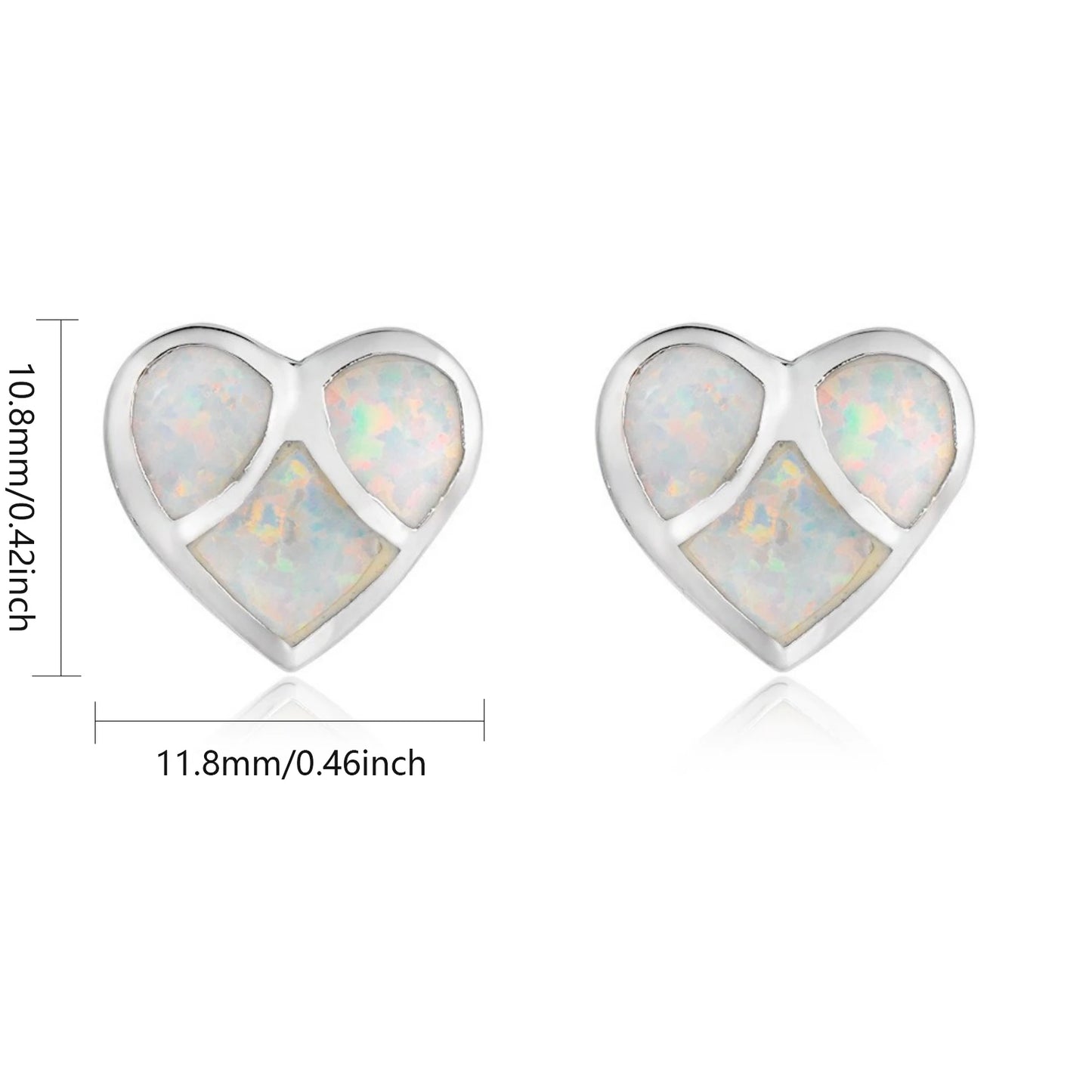 Patchwork Heart Opal Stud Earrings - Iridescent Opal Segment Design | Dainty Romantic Daily Jewelry Bulk Gifts