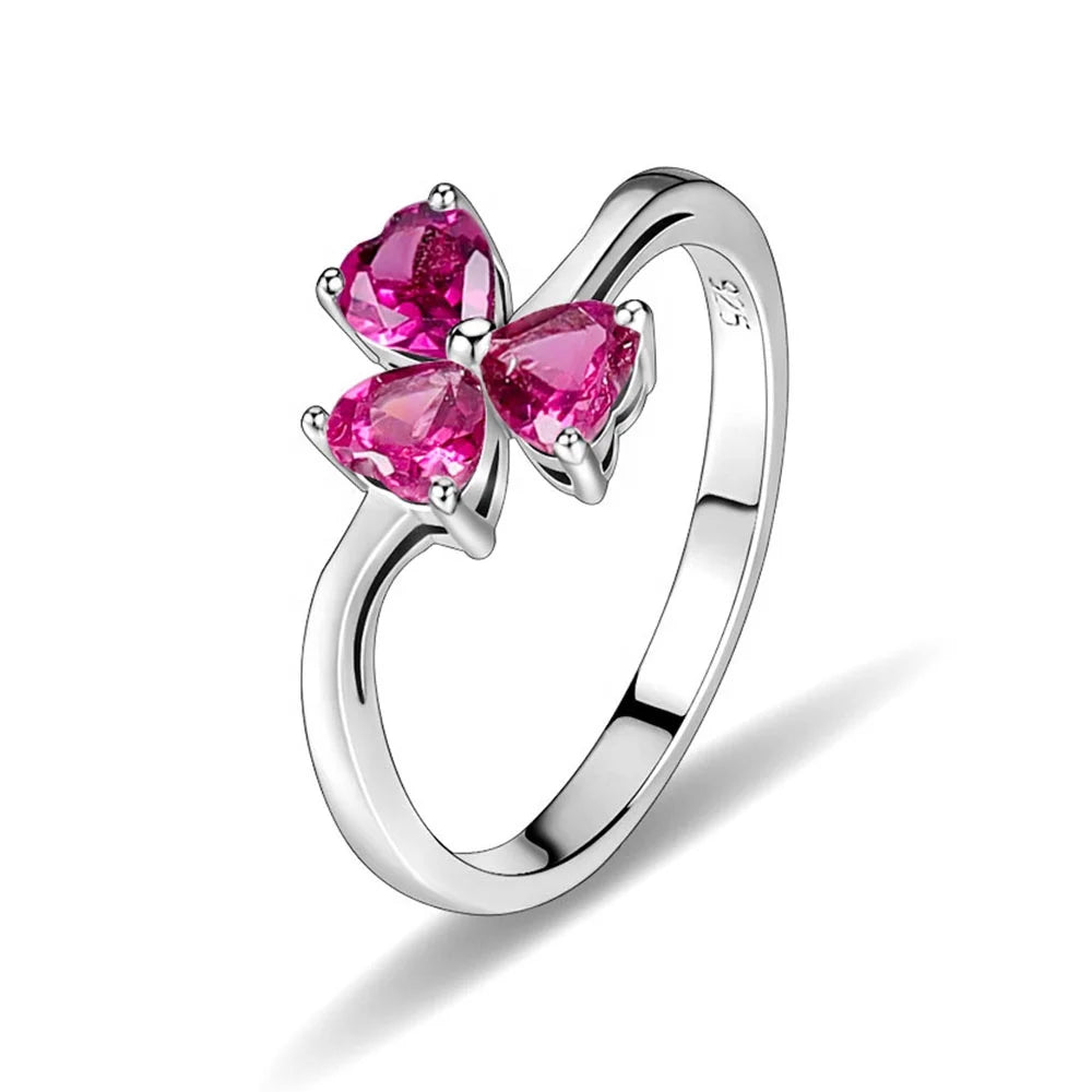ArtistA A380 Abiding Delicate Curved Wave Shank Triple Heart Cut Natural Citrine Amethyst Rhodolite Topaz Gemstone Clover Flower Rings