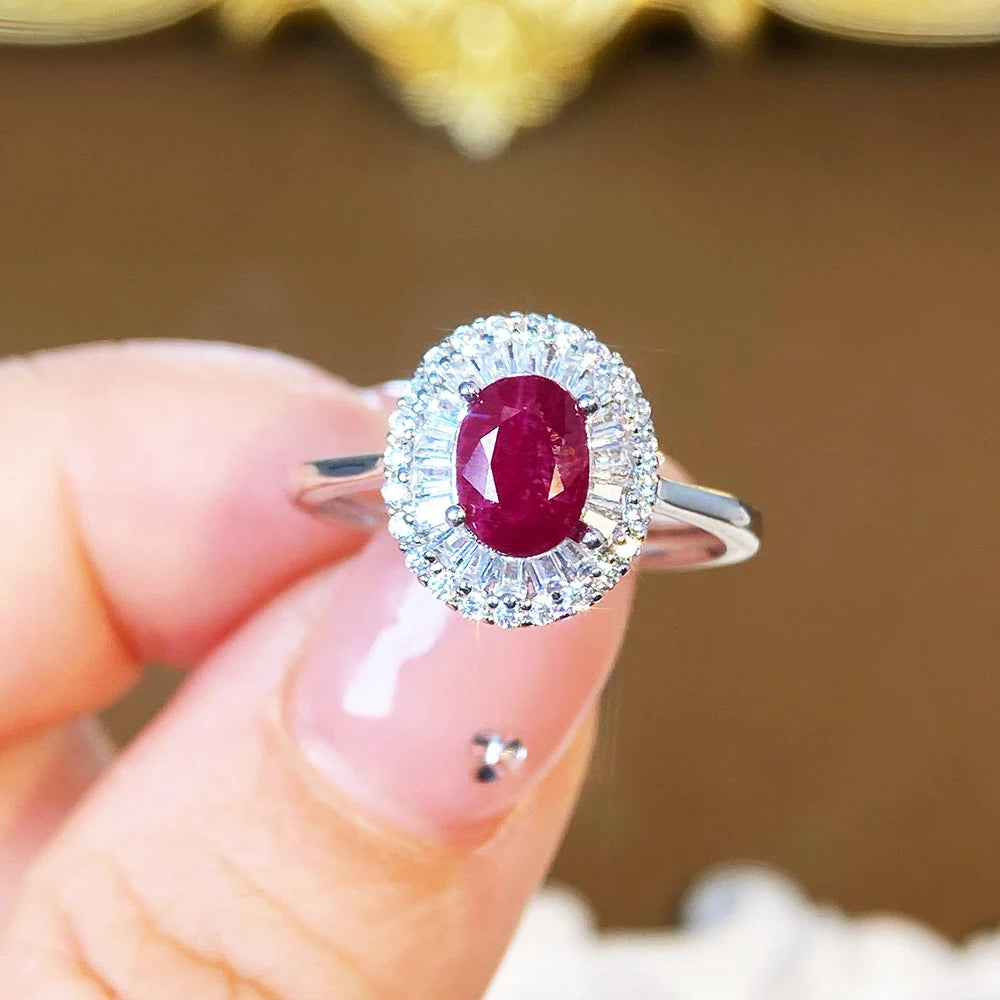 Gioiellieri Fine Rhodium Plated Silver Gemstone Ring with Natural Ruby Prong Setting Certified Engagement Wedding Ring for Anniversary Gift