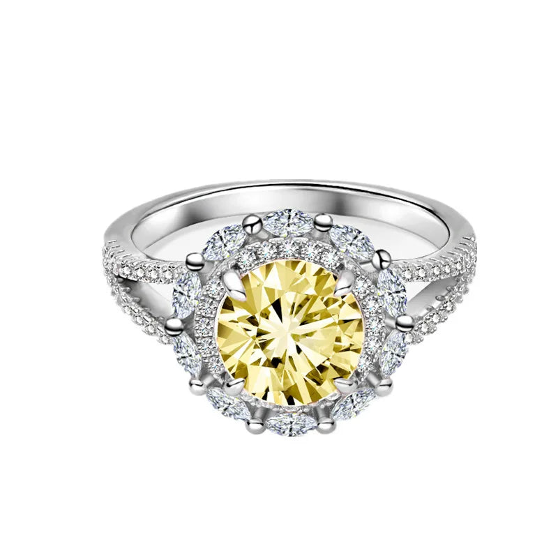 SILVERELLI Ice Flower Cut Colour Zircon Ring | 925 Sterling Silver | Platinum Plated