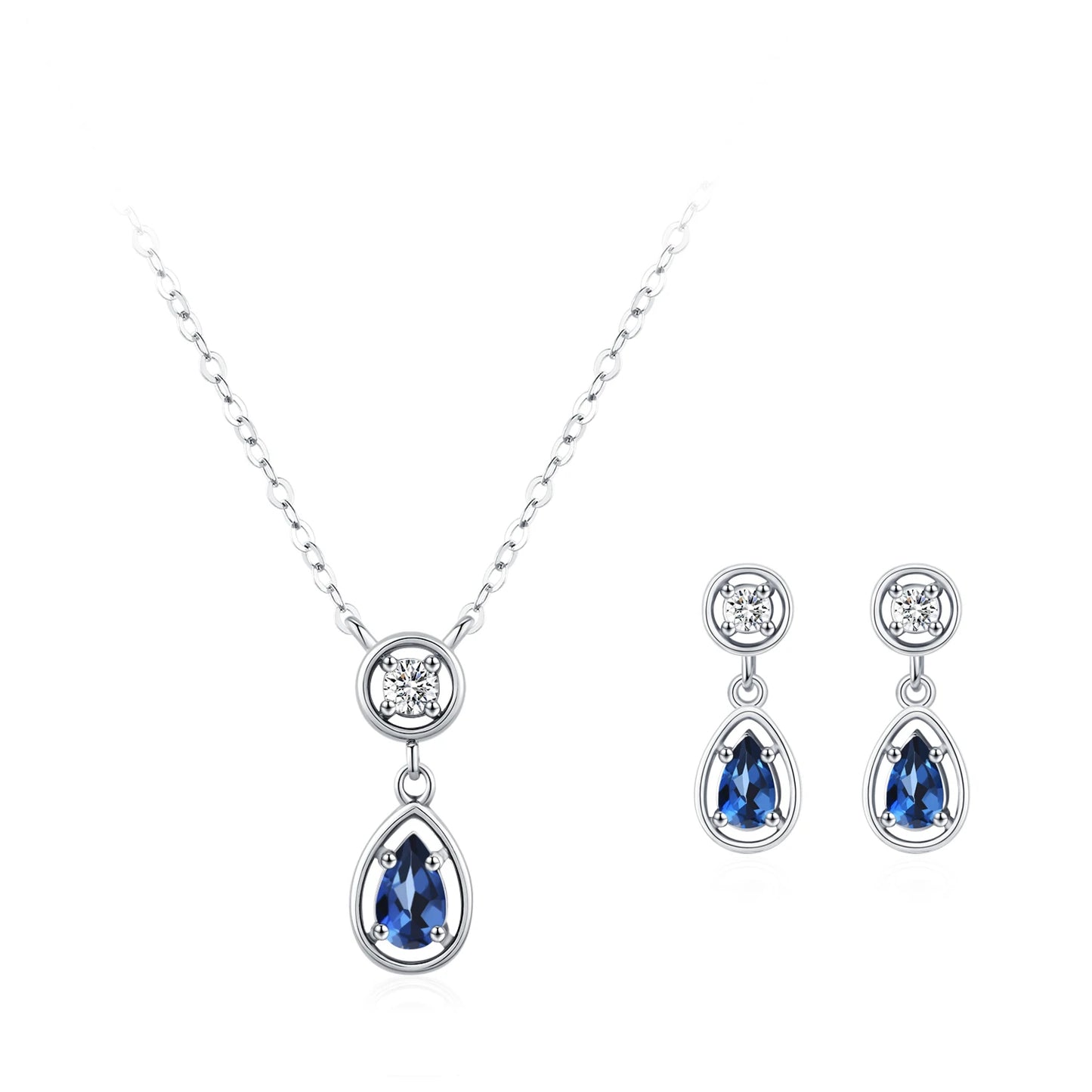 Ailmay Elegant 925 Sterling Silver Water Drop Blue Zircon Pendant Necklace Earrings New Model Jewelry Wedding Gift Set