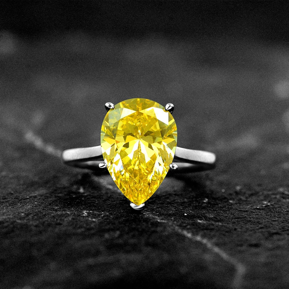 MuShan Jewelry Factory New 4.5ct High Carbon Diamond Ring in 925 Silver From Europe and America Pink Teardrop Shaped 10*14