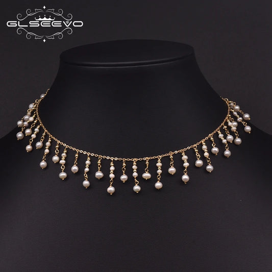 Natural Freshwater Pearl Choker Necklace Gold Plated Tassel Necklace for Women Bridal Wedding Luxury Fashion Fine Jewelry