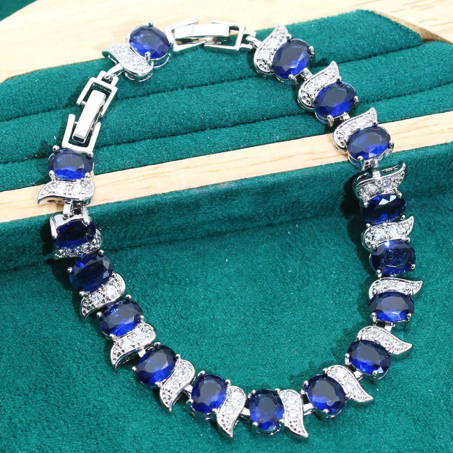 XOTICA 2024 New Classic 925 Silver Jewelry Set for Women Wedding Blue Zircon Bracelet Earrings Pendant Ring for Party Birthday Gifts