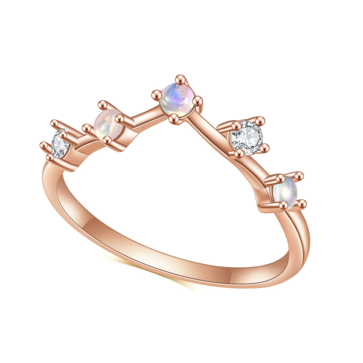 Gemfiori Abiding Factory Price Rose Gold Plated Stackable 925 Sterling Silver Curved Natural Stone African Ethiopian Opal Rings Bands