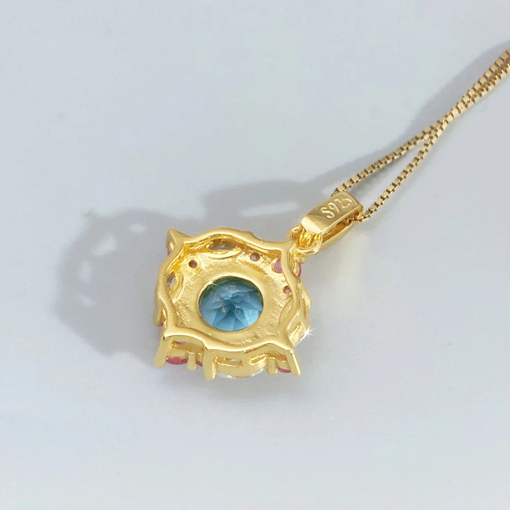 Gioiellieri 925 Sterling Silver Swiss Blue Topaz Pendant with Natural Gemstone for Women Wedding Party Wear High End Fine Jewelry Necklace