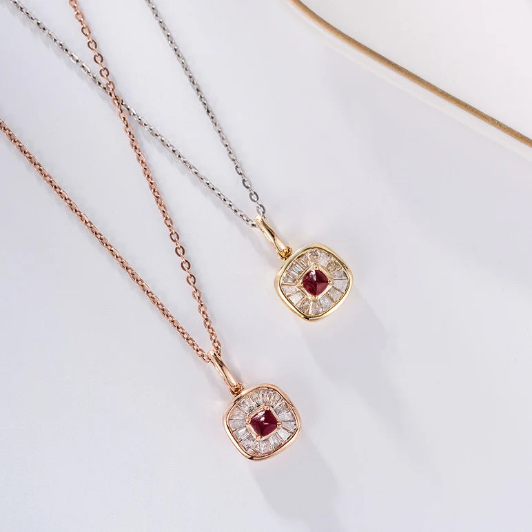 Gemfiori Vintage Stone Jewelry Gold Jewellery 18k Natural Ruby Diamond Gem Pendant