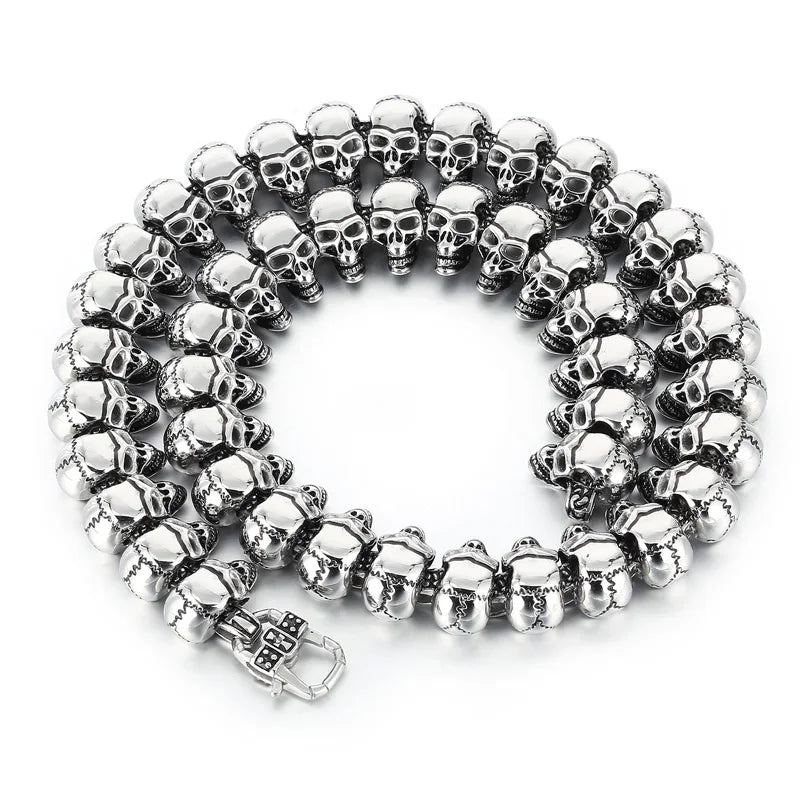REBEL Punk Skull Links Bracelet & Necklace Set – Silver
