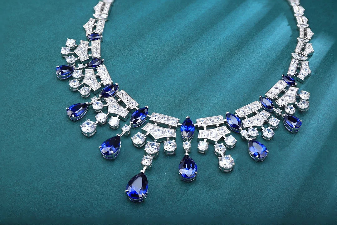 Gemfiori Anster Luxury Lab Grown Sapphire Necklace Pear Marquise Shape Gemstones Customized for Wedding Gift Party Engagement Anniversary