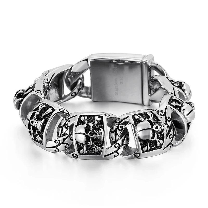 KALEN Skeleton Punk Stainless Steel Chunky Cuban Chain Link Bracelet for Men