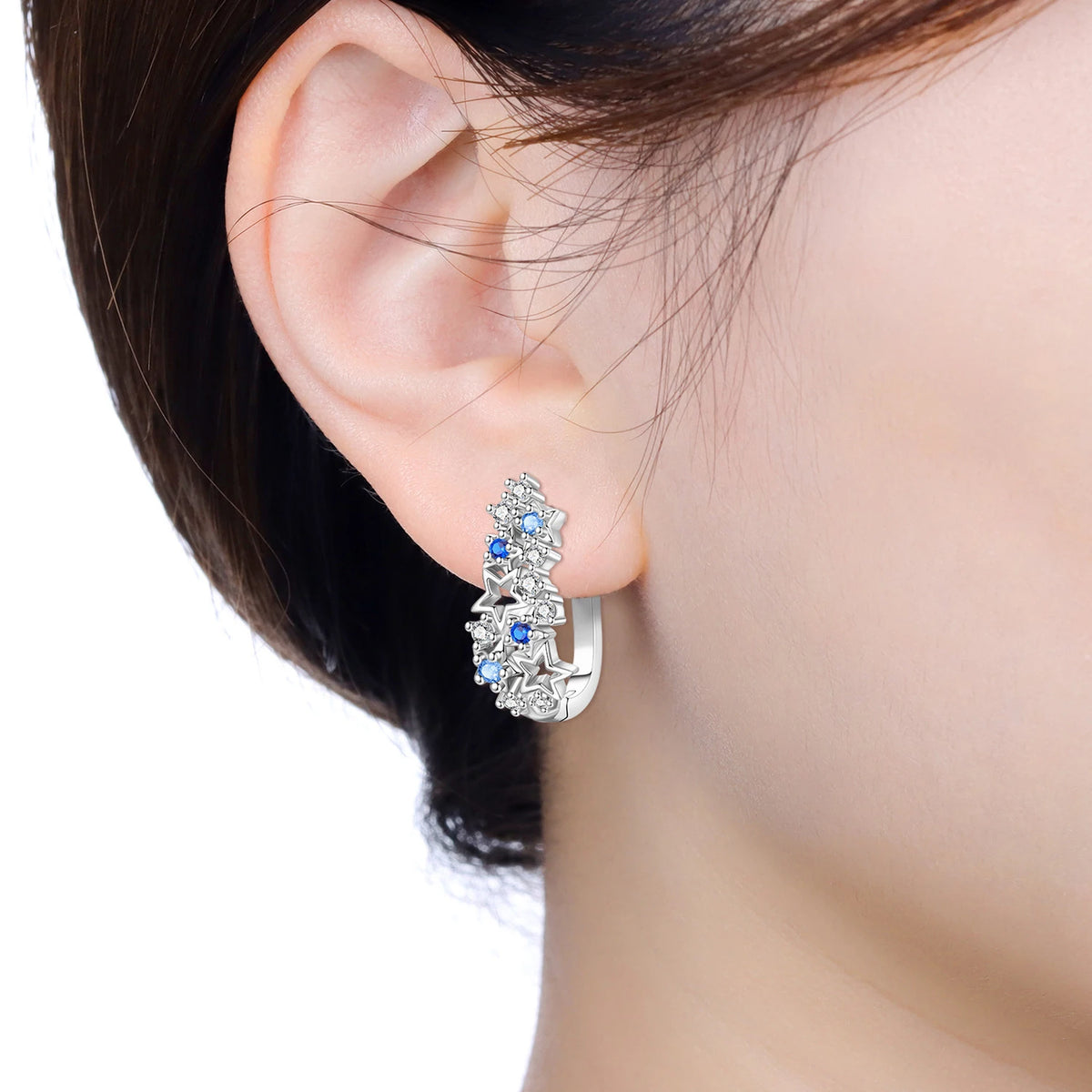 Trendy Multi Hollow Star Cluster Drop Earrings Inlaid Zircon Clear CZ Crystal Women's Gift Jewelry Copper Alloy Silver Plated