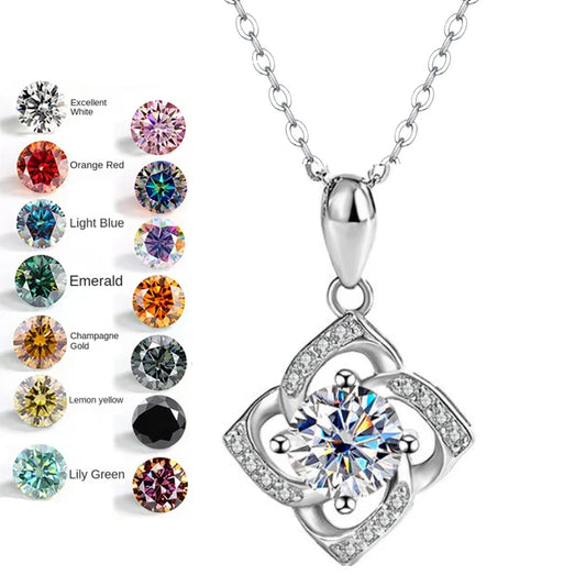 S925 Sterling Silver Platinum Plated Fine 2CT Colorful Moissanite Pendant Lucky Four Leaf Clover Jewelry Necklace for Ladies