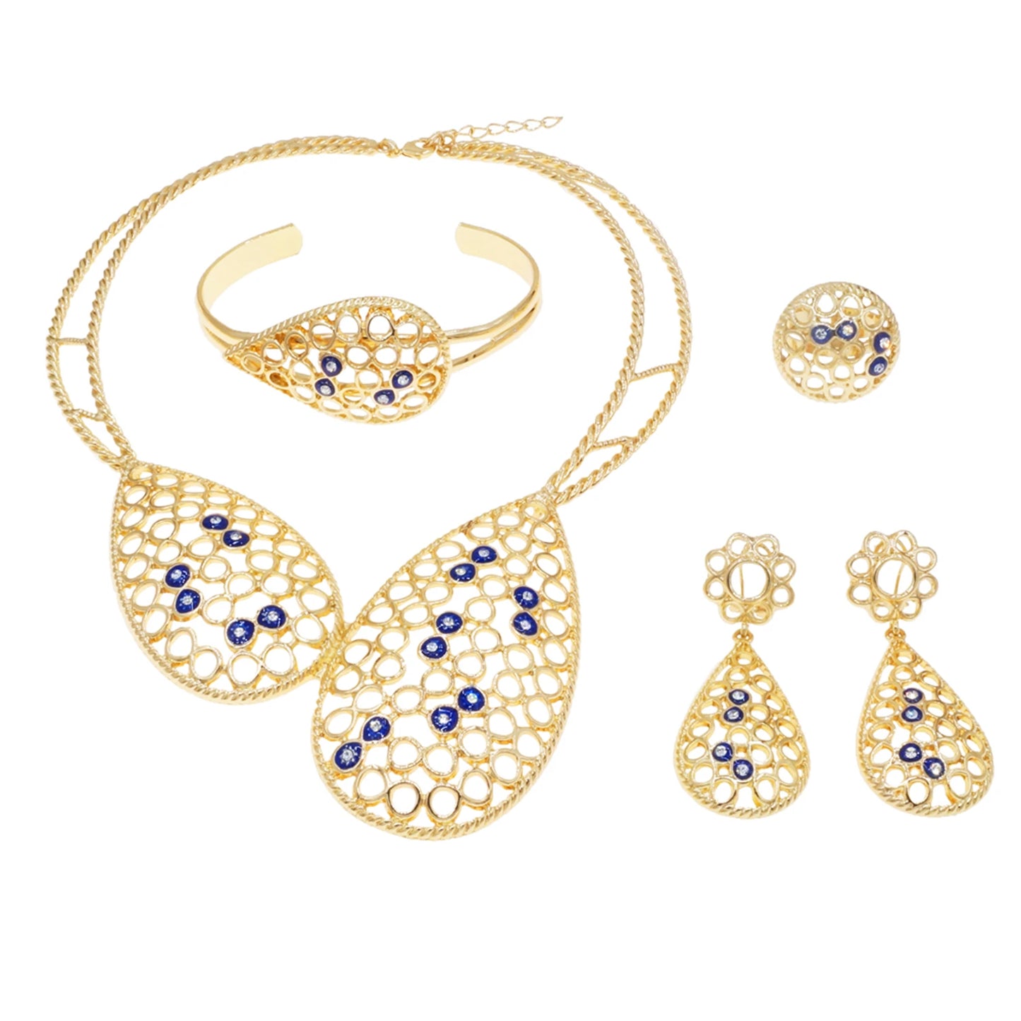Zhuerrui Simple Wedding Gold Jewelry Sets Multi Color Hollow Out Necklace Jewelry Set Fashion Costume Accessories HC23164