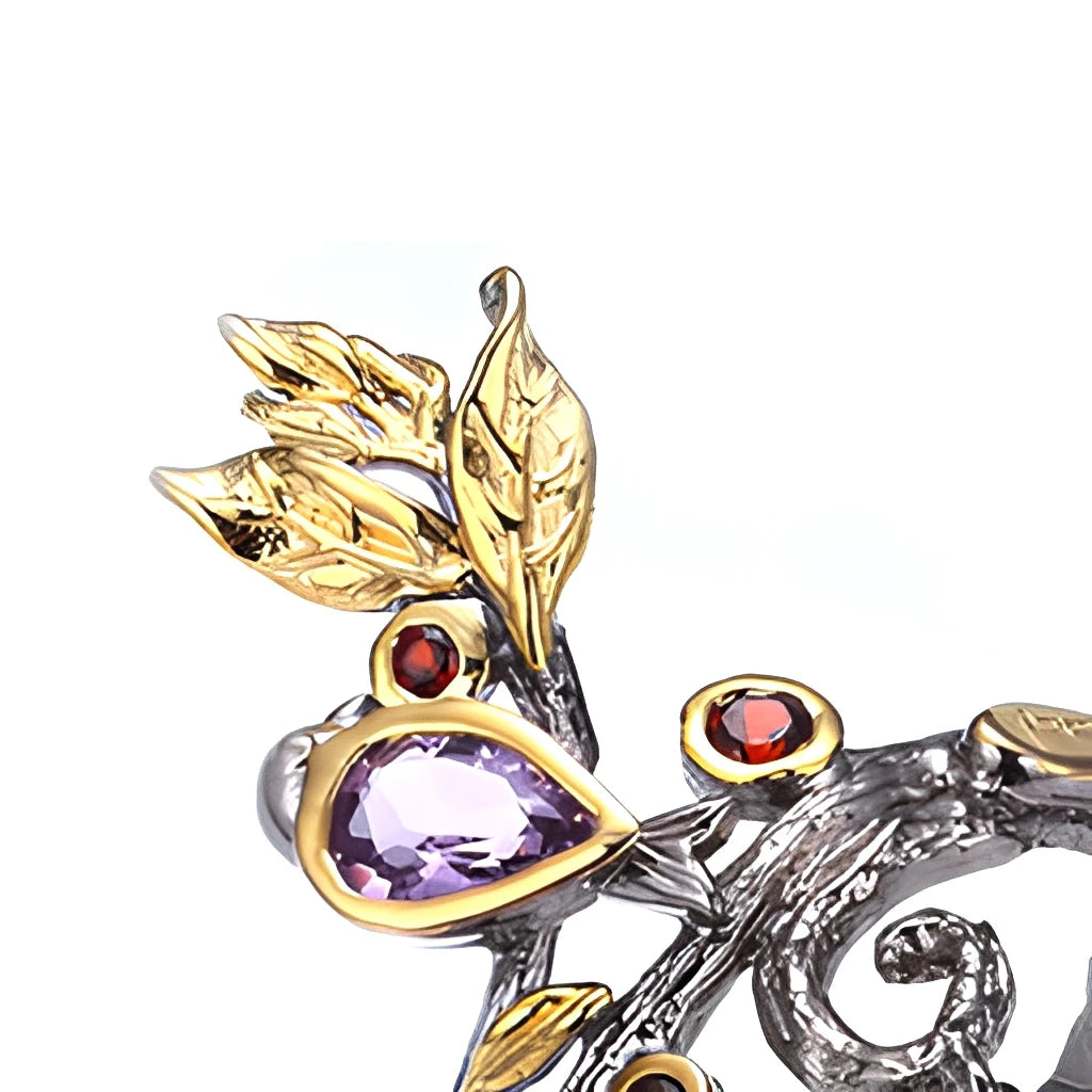 Flower Amethyst Garnet Stone 925 Sterling Silver Jewelry Ring for Girl