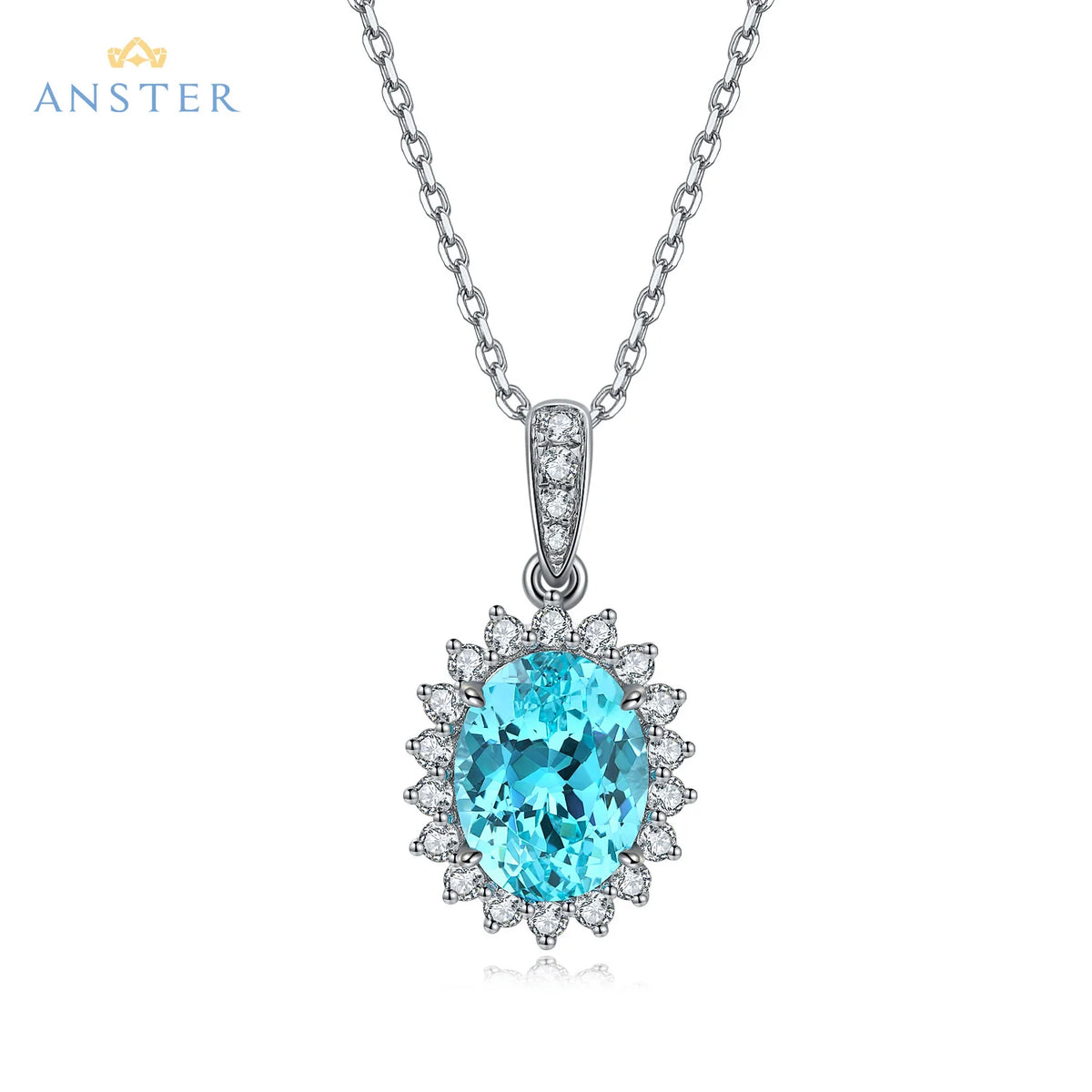 Gemfiori 925 Sterling Silver Christmas Blue Diamonds Pendant Necklace Rhodium Plated Lab Created Paraiba Necklaces Gift for Her