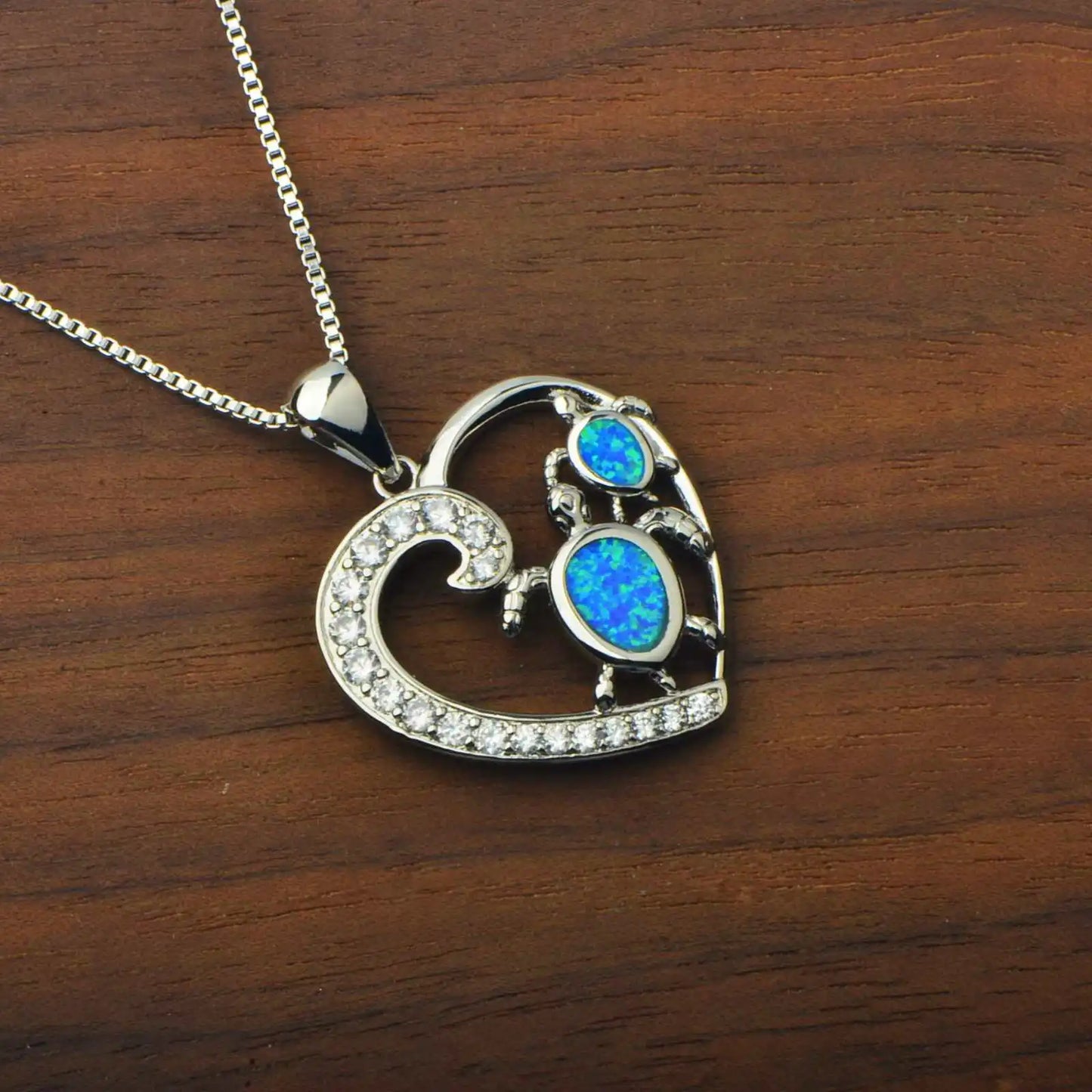 TikTok INS Wind Hawaii Beach Explosion Copper Alloy Opal Turtle Animal Pendant Silver Plated Vintage Women's Wholesale Pave Box