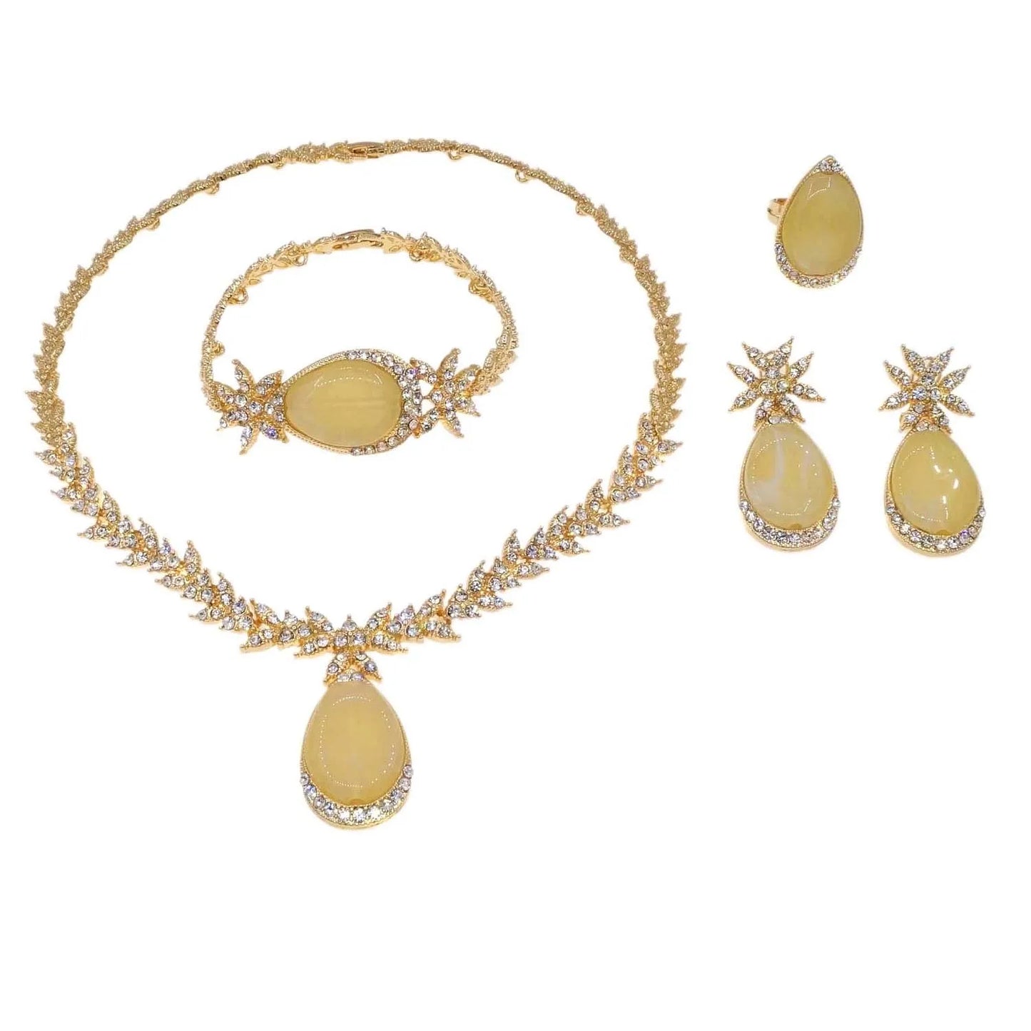Zhuerrui Exquisite Woman Gold Jewelry Sets Silver Diamond Drop Necklace Jewelry Set Cheap Bridal Costume Accessories HC23227