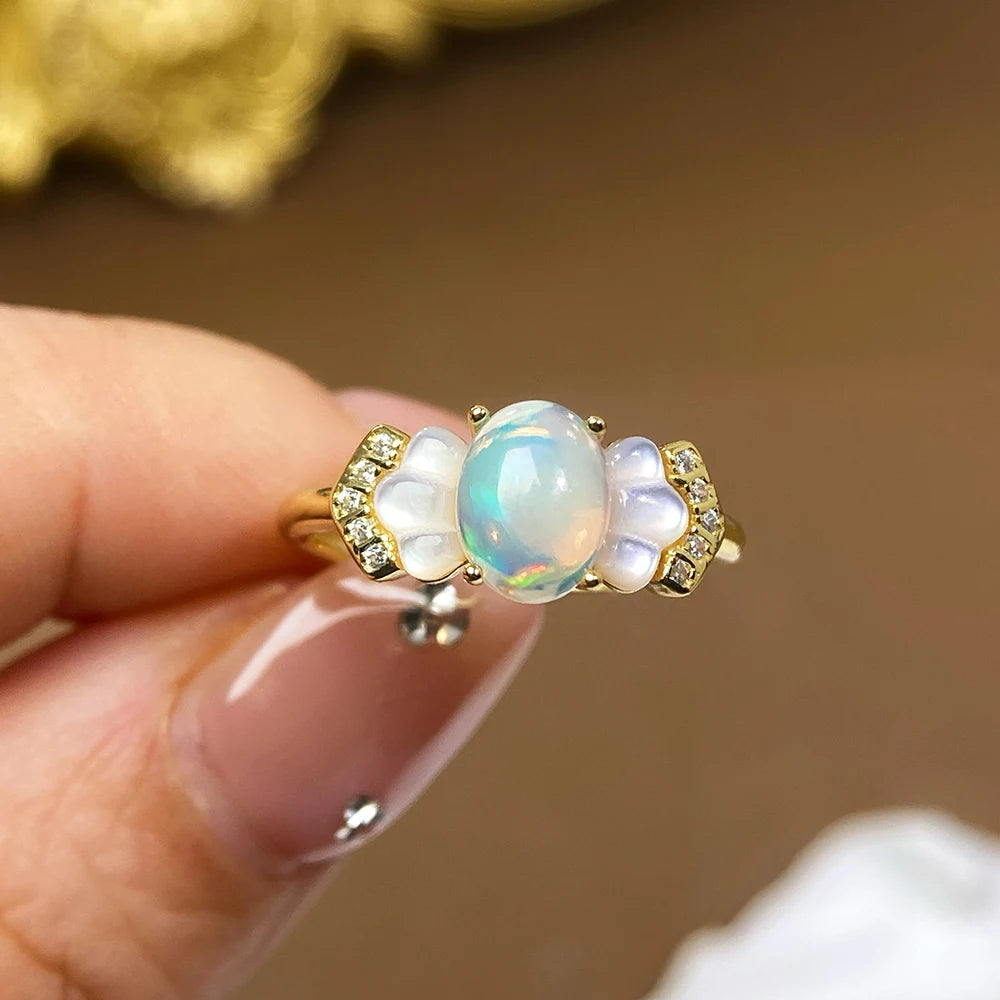 Gioiellieri Factory Women's 925 Silver Gold Rhodium Plated Luxury Natural Opal Prong Setting Ring Pendant Jewelry Set Fine