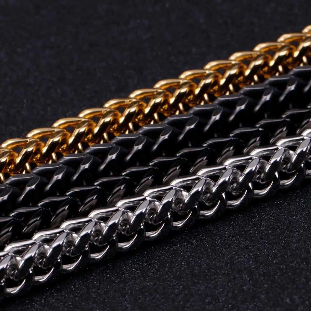 KALEN 316L Stainless Steel Shiny Spring Clasp Link Chain Bracelet Men