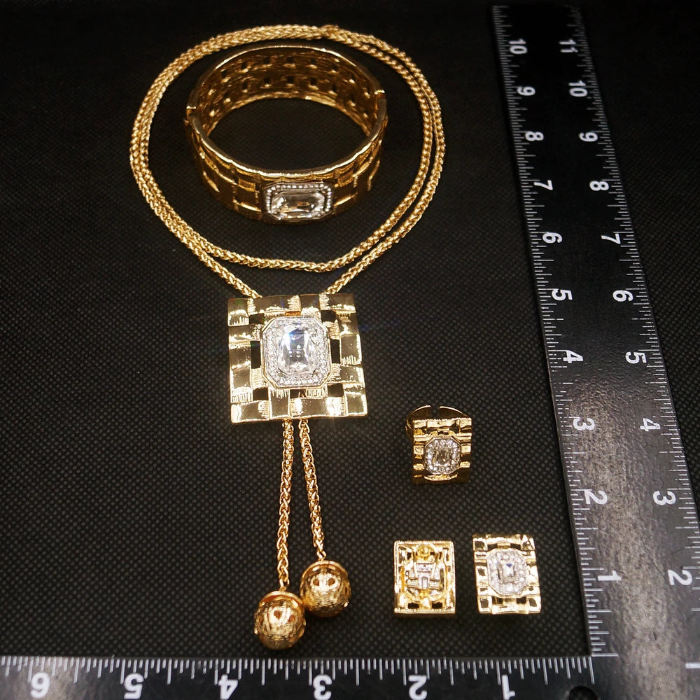 Zhuerrui Luxury Large Zircon Copper Jewelry Set Italian Golden Blue Necklace Set Serpentine Crystal Collar Jewelry Set HA0018