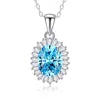 925 Sterling Silver Classic Square Blue Zircon Pendant Necklace | Luxury Blue Stone Clavicle Chain Birthday Gift for Women