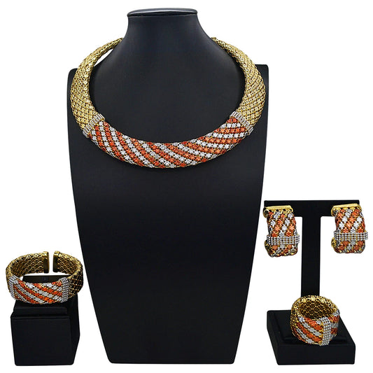 Colorful Italian Jewelry Set Brazilian Gold Plated Brass Jewelry Sets Wedding Party Necklace Bracelet Earrings Ring Jewellery