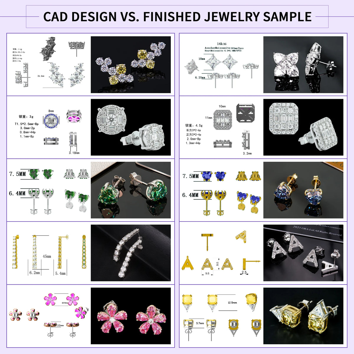 Oem & Odm Factory Wholesale Gra Hip Hop Jewelry Men Women Vvs Moissanite Diamond Sterling Silver 925 Screw Back Stud Earrings