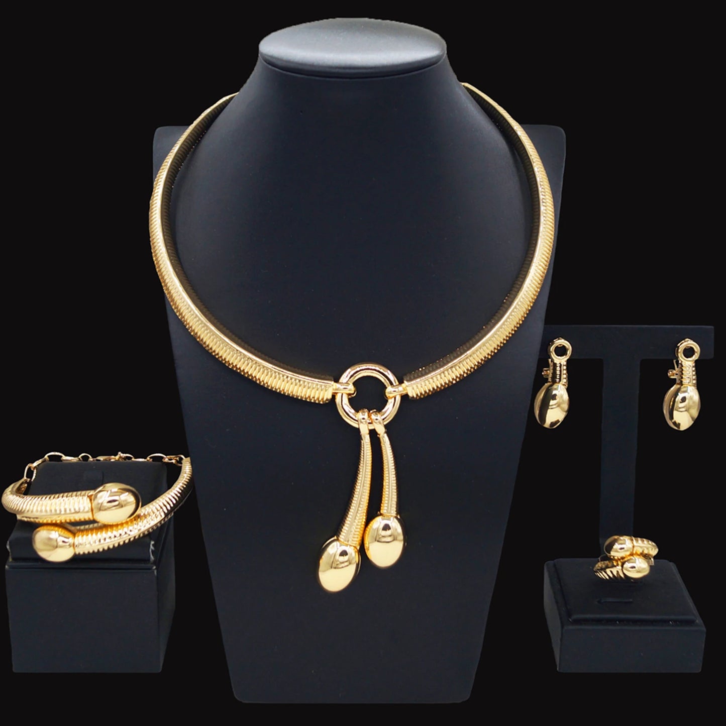 Zhuerrui Beautiful Brass Gold Jewelry Sets Simple Bead Necklace Bracelet Jewelry Set Exquisite Women's Christmas Gifts HC23240