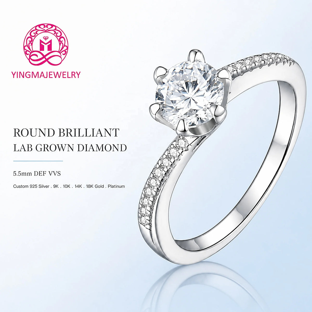 Gioiellieri Timeless Six Prong Lab Grown Diamond Ring 0.5ct D VVS1 9K 10K 14K 18K White/Yellow/Rose Gold PT950 Women Daily-Wear Jewelry