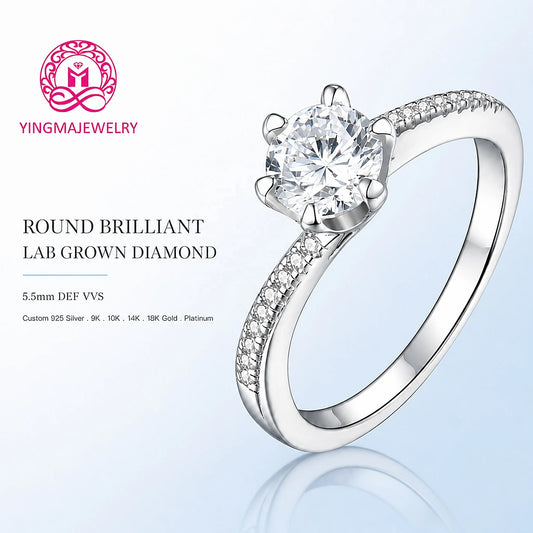 Timeless Six Prong Lab Grown Diamond Ring 0.5ct D VVS1 9K 10K 14K 18K White/Yellow/Rose Gold PT950 Women Daily-Wear Jewelry