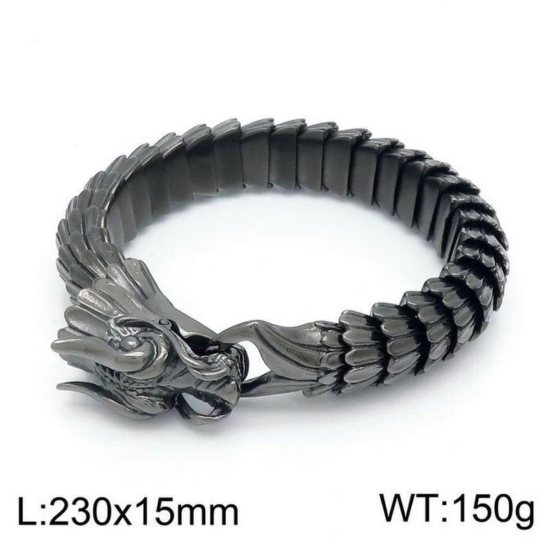 REBEL Custom Black Titanium Stainless Steel Dragon Bracelet Animal Zodiac Sign