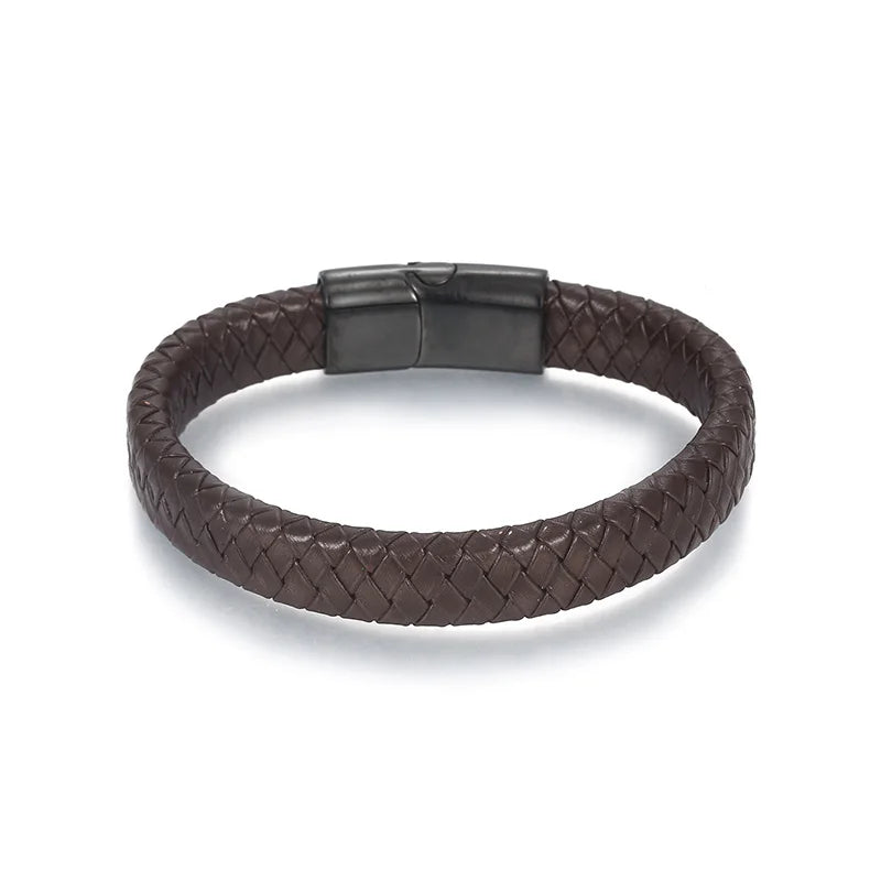 KALEN 13mm Width Men Mature Gold/Silver/Black Stainless Steel&Cowhide Leather Bracelet