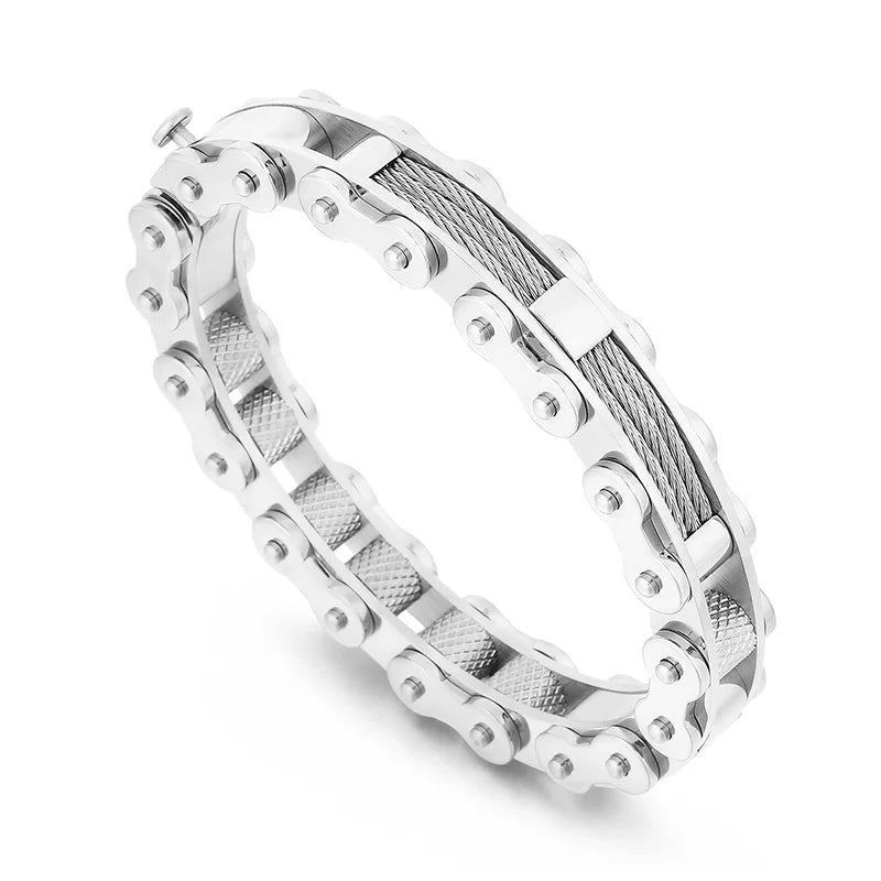 KALEN Casual Gold/Silver/Black Stainless Steel Biker Chain Open Bangle Bracelet