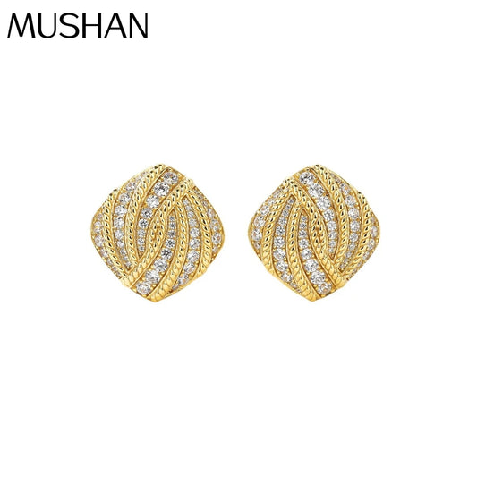 MUSHAN Jewelry Factory S925 Sterling Silver Stud Earrings Electroplated Gold High Carbon Diamond Cross-Border Jewelry Exquisite