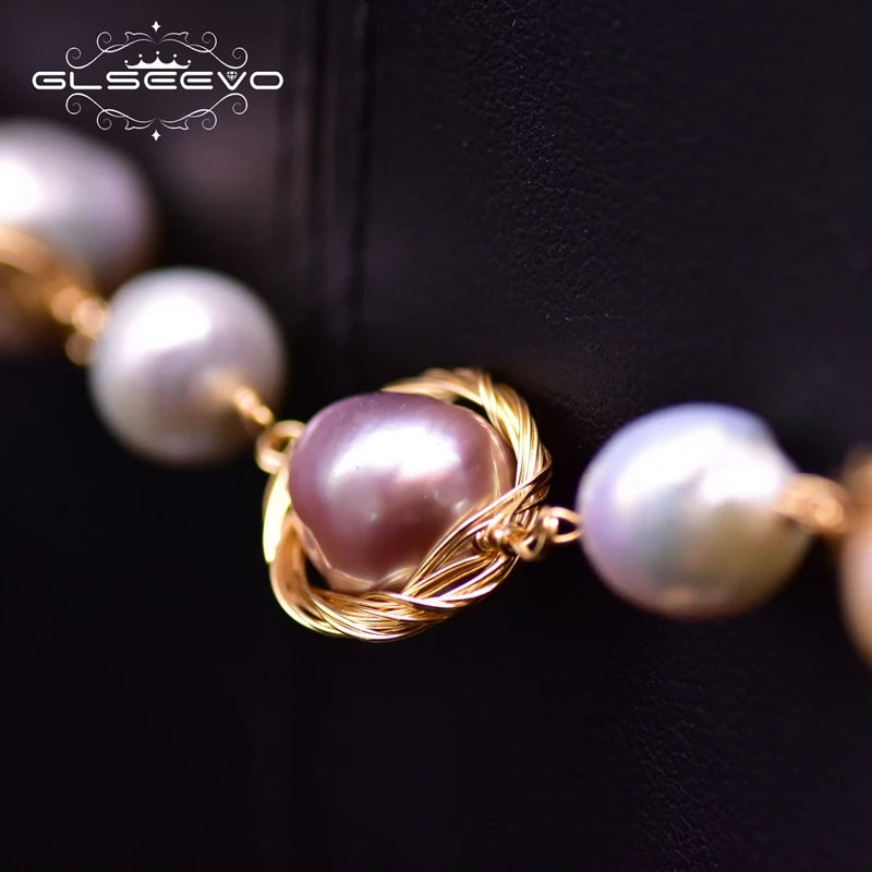 Naatura Fresh Water Multicolor Baroque Pearl Long Necklace for Engagement Mothers Day Women Handmade Jewelry